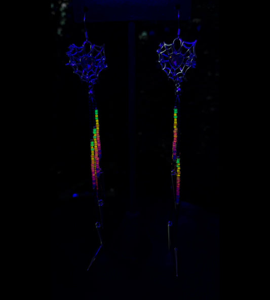Matte Black Neon Sunset Rainbow Silver Spiderweb Heart