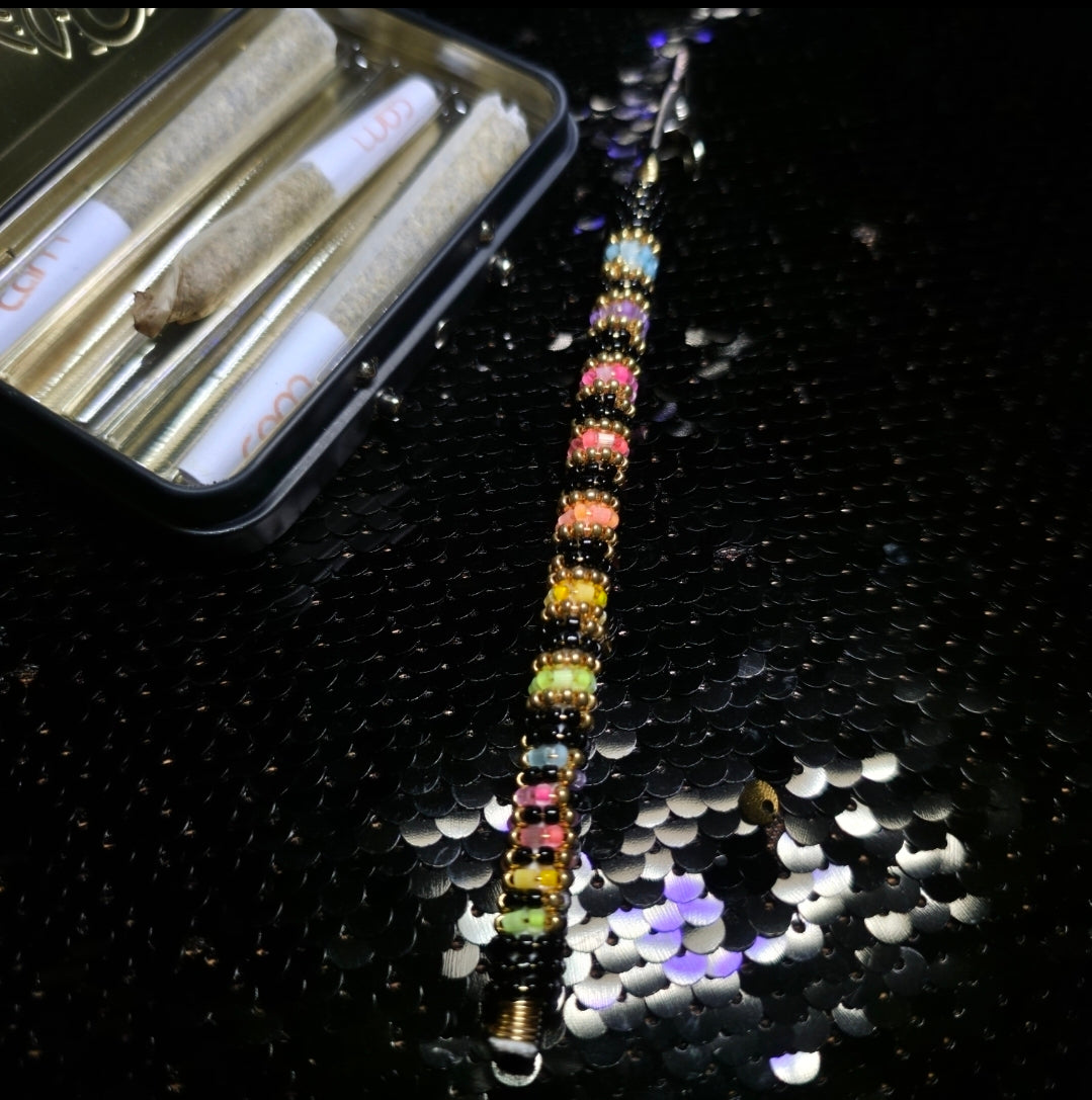 Neon Satin Silk Rainbow Striped Gold Joint Holder