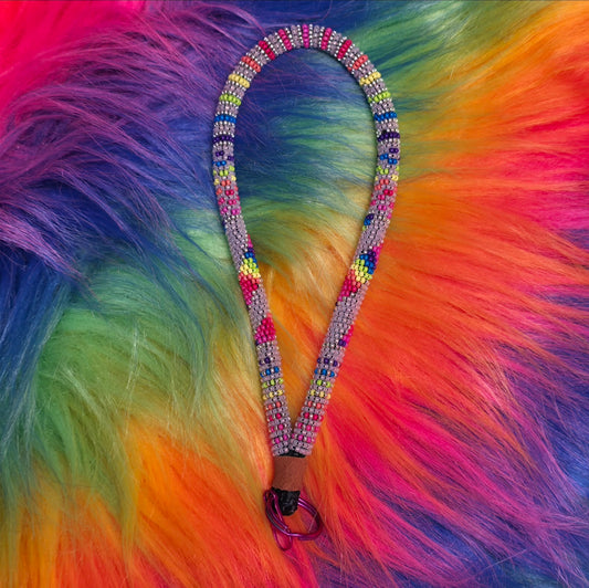 Gold Lined Light Pink & Silver Rainbow Keychain