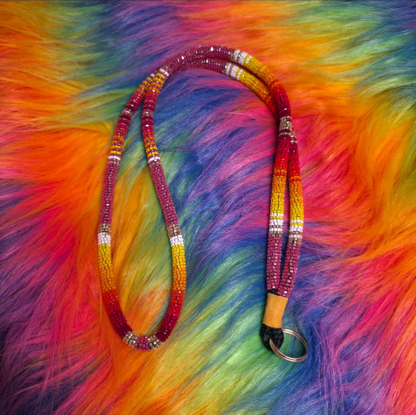 Pink Tricut & Gold Fire Lanyard XL
