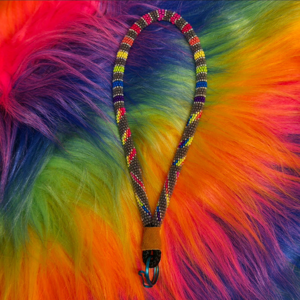 Matte Grey & Silver Rainbow Keychain