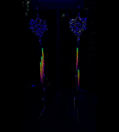 Matte Black Neon Sunset Rainbow Silver Spiderweb Heart
