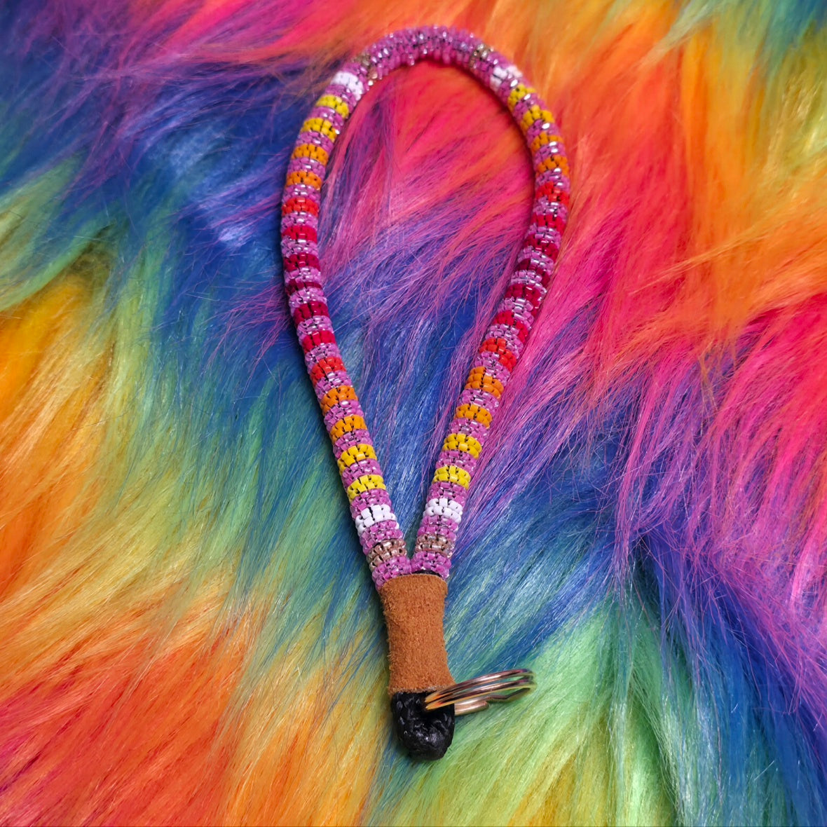 Pink & Gold Fire Tricut Keychain